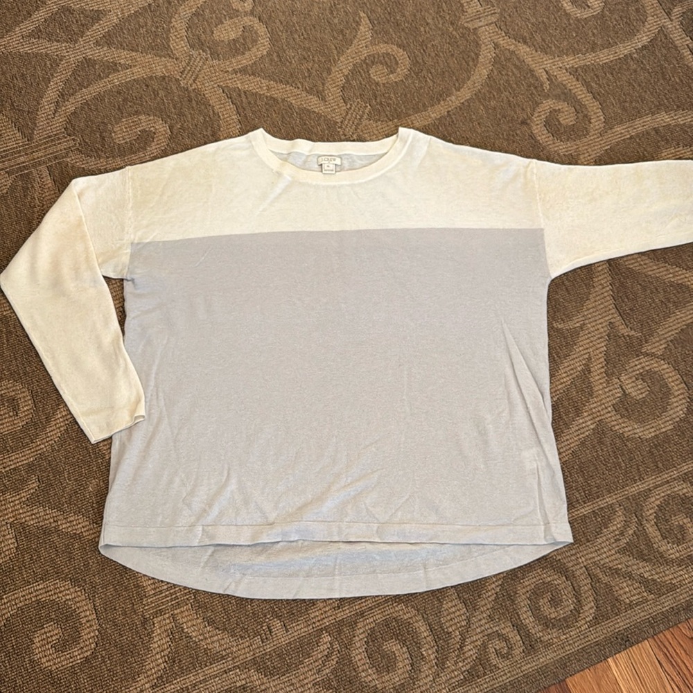J Crew factory fine knit sweater cream and gray women’s XL used once merino wool
